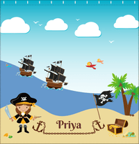 Thumbnail for Personalized Pirate Shower Curtain VI - Blue Background - Brunette Girl with Sword - Decorate View