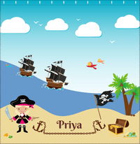 Thumbnail for Personalized Pirate Shower Curtain VI - Blue Background - Blonde Girl with Sword - Decorate View