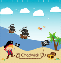 Thumbnail for Personalized Pirate Shower Curtain VII - Blue Background - Blond Boy with Flag - Decorate View