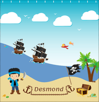 Thumbnail for Personalized Pirate Shower Curtain VIII - Blue Background - Black Hair Boy with Sword - Decorate View