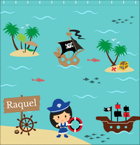 Thumbnail for Personalized Pirate Shower Curtain IX - Blue Background - Black Hair Girl - Decorate View