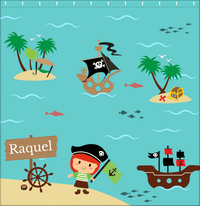Thumbnail for Personalized Pirate Shower Curtain IX - Blue Background - Redhead Girl - Decorate View