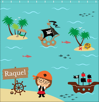 Thumbnail for Personalized Pirate Shower Curtain IX - Blue Background - Brown Hair Girl - Decorate View