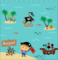 Thumbnail for Personalized Pirate Shower Curtain IX - Blue Background - Blonde Girl - Decorate View