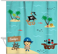 Thumbnail for Personalized Pirate Shower Curtain X - Blue Background - Asian Boy - Hanging View
