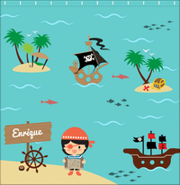 Thumbnail for Personalized Pirate Shower Curtain X - Blue Background - Black Hair Boy - Decorate View