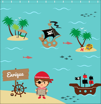 Thumbnail for Personalized Pirate Shower Curtain X - Blue Background - Brown Hair Boy - Decorate View