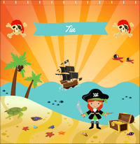 Thumbnail for Personalized Pirate Shower Curtain XII - Orange Background - Redhead Girl with Sword - Decorate View