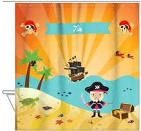 Thumbnail for Personalized Pirate Shower Curtain XII - Orange Background - Blonde Girl with Sword - Hanging View