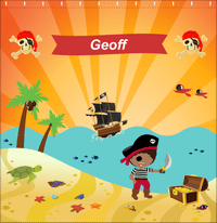 Thumbnail for Personalized Pirate Shower Curtain XIV - Orange Background - Black Boy with Sword - Decorate View