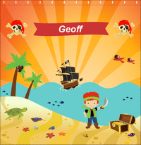 Thumbnail for Personalized Pirate Shower Curtain XIV - Orange Background - Redhead Boy with Sword - Decorate View
