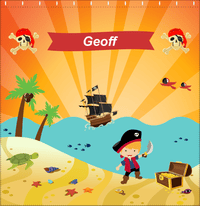 Thumbnail for Personalized Pirate Shower Curtain XIV - Orange Background - Blond Boy with Sword - Decorate View