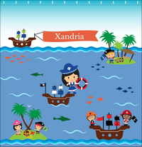 Thumbnail for Personalized Pirate Shower Curtain XIX - Blue Background - Black Hair Girl - Decorate View