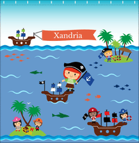 Thumbnail for Personalized Pirate Shower Curtain XIX - Blue Background - Redhead Girl - Decorate View