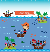 Thumbnail for Personalized Pirate Shower Curtain XIX - Blue Background - Brunette Girl - Decorate View