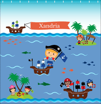 Thumbnail for Personalized Pirate Shower Curtain XIX - Blue Background - Blonde Girl - Decorate View