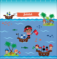 Thumbnail for Personalized Pirate Shower Curtain XX - Blue Background - Black Boy - Decorate View