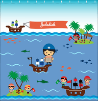 Thumbnail for Personalized Pirate Shower Curtain XX - Blue Background - Asian Boy - Decorate View