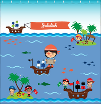 Thumbnail for Personalized Pirate Shower Curtain XX - Blue Background - Black Hair Boy - Decorate View