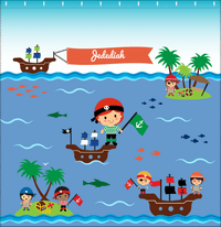 Thumbnail for Personalized Pirate Shower Curtain XX - Blue Background - Redhead Boy - Decorate View