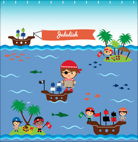 Thumbnail for Personalized Pirate Shower Curtain XX - Blue Background - Brown Hair Boy - Decorate View