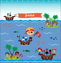 Thumbnail for Personalized Pirate Shower Curtain XX - Blue Background - Blond Boy - Decorate View