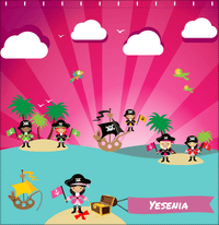 Thumbnail for Personalized Pirate Shower Curtain XXI - Pink Background - Black Hair Girl with Flag - Decorate View