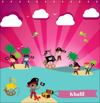 Thumbnail for Personalized Pirate Shower Curtain XXIII - Pink Background - Black Boy with Flag - Decorate View