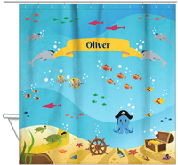 Thumbnail for Personalized Pirate Shower Curtain XXV - Blue Background - Blue Octopus - Hanging View