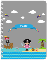Thumbnail for Personalized Pirate Notebook II - Girl Pirate with Sword - Black Hair Girl - Front View