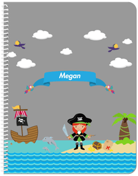 Thumbnail for Personalized Pirate Notebook II - Girl Pirate with Sword - Redhead Girl - Front View