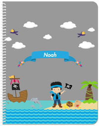 Thumbnail for Personalized Pirate Notebook III - Boy Pirate with Flag - Black Hair Boy - Front View