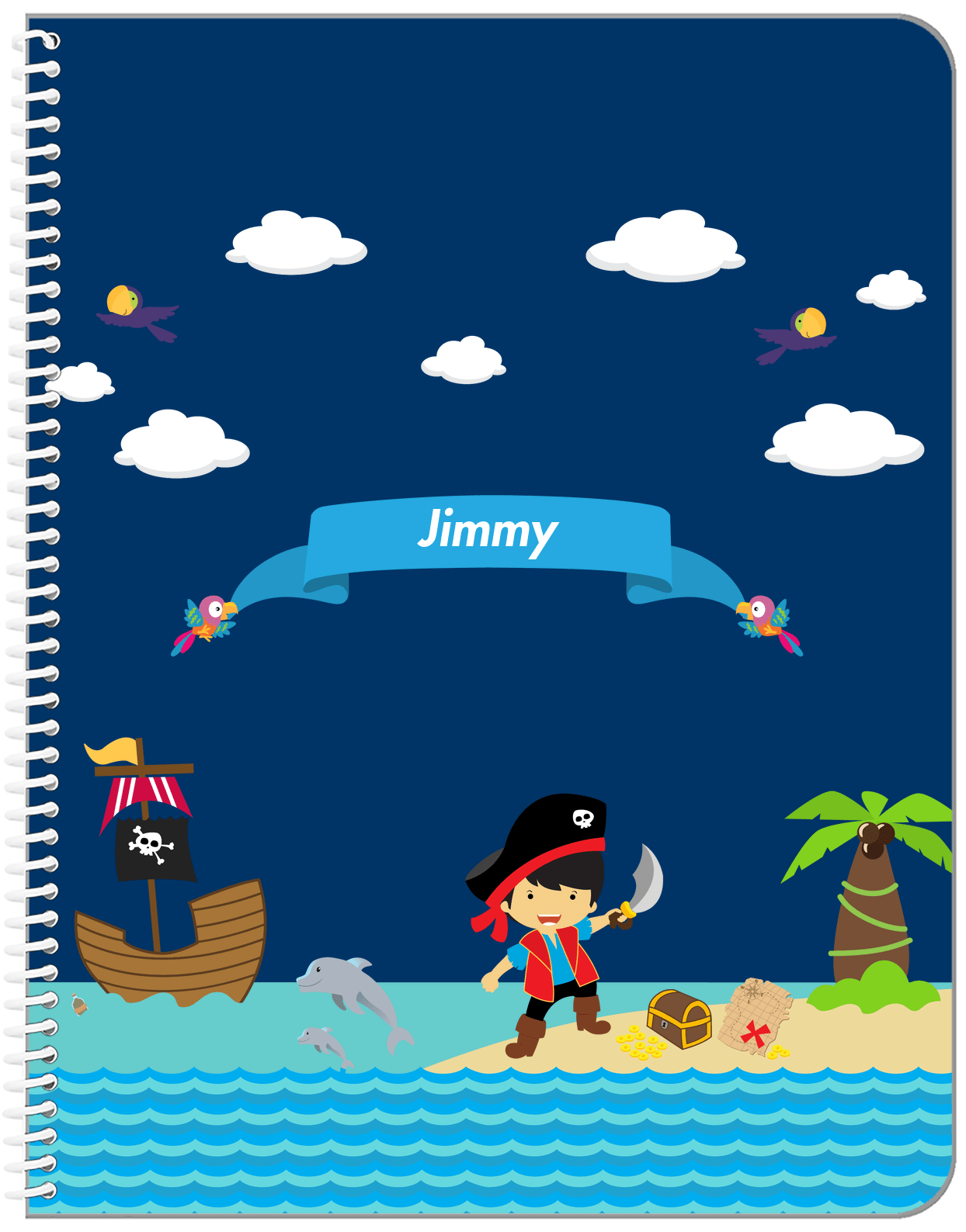 Personalized Pirate Notebook IV - Boy Pirate with Sword - Asian Boy - Front View