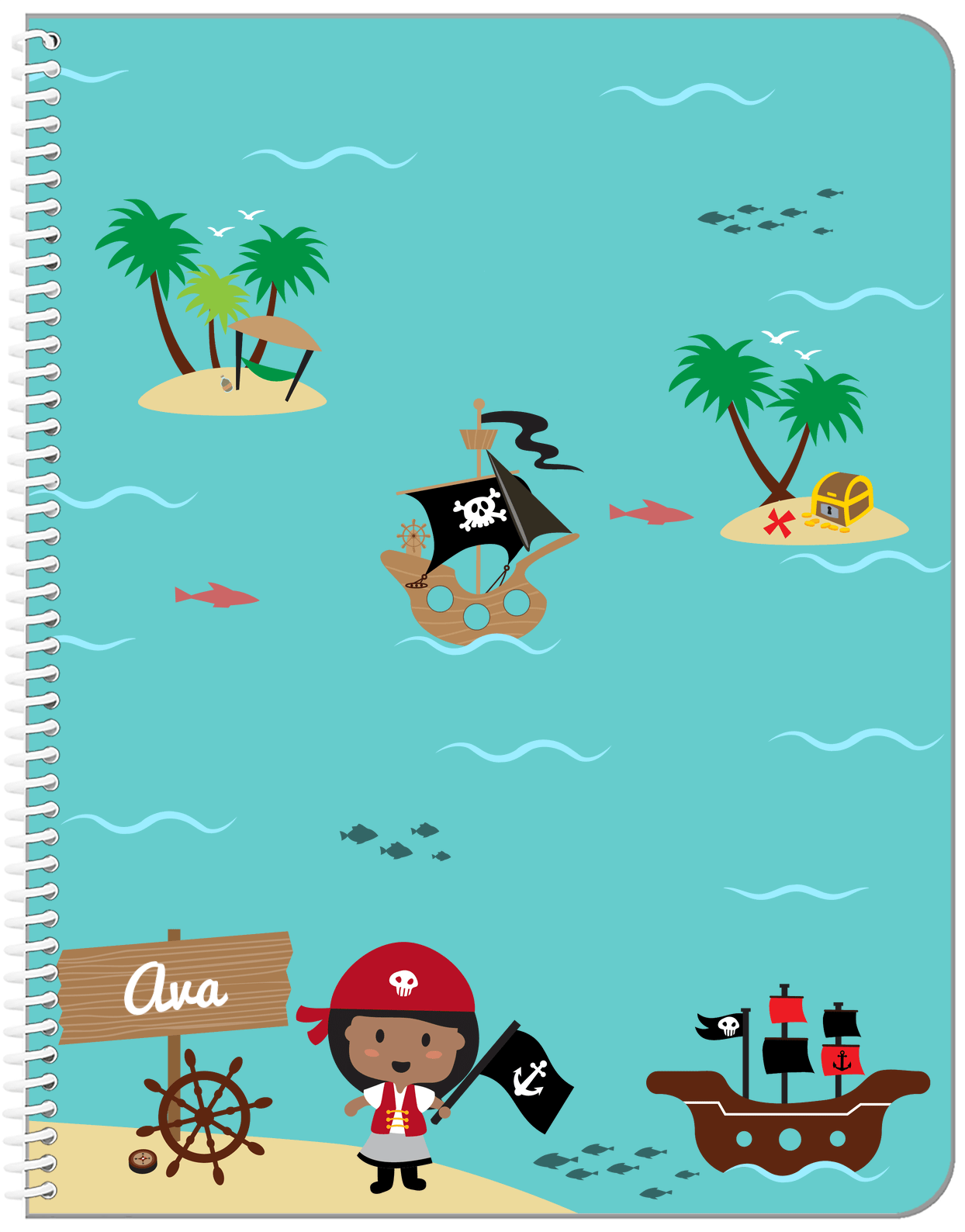 Personalized Pirate Notebook IX - Black Girl Pirate - Front View