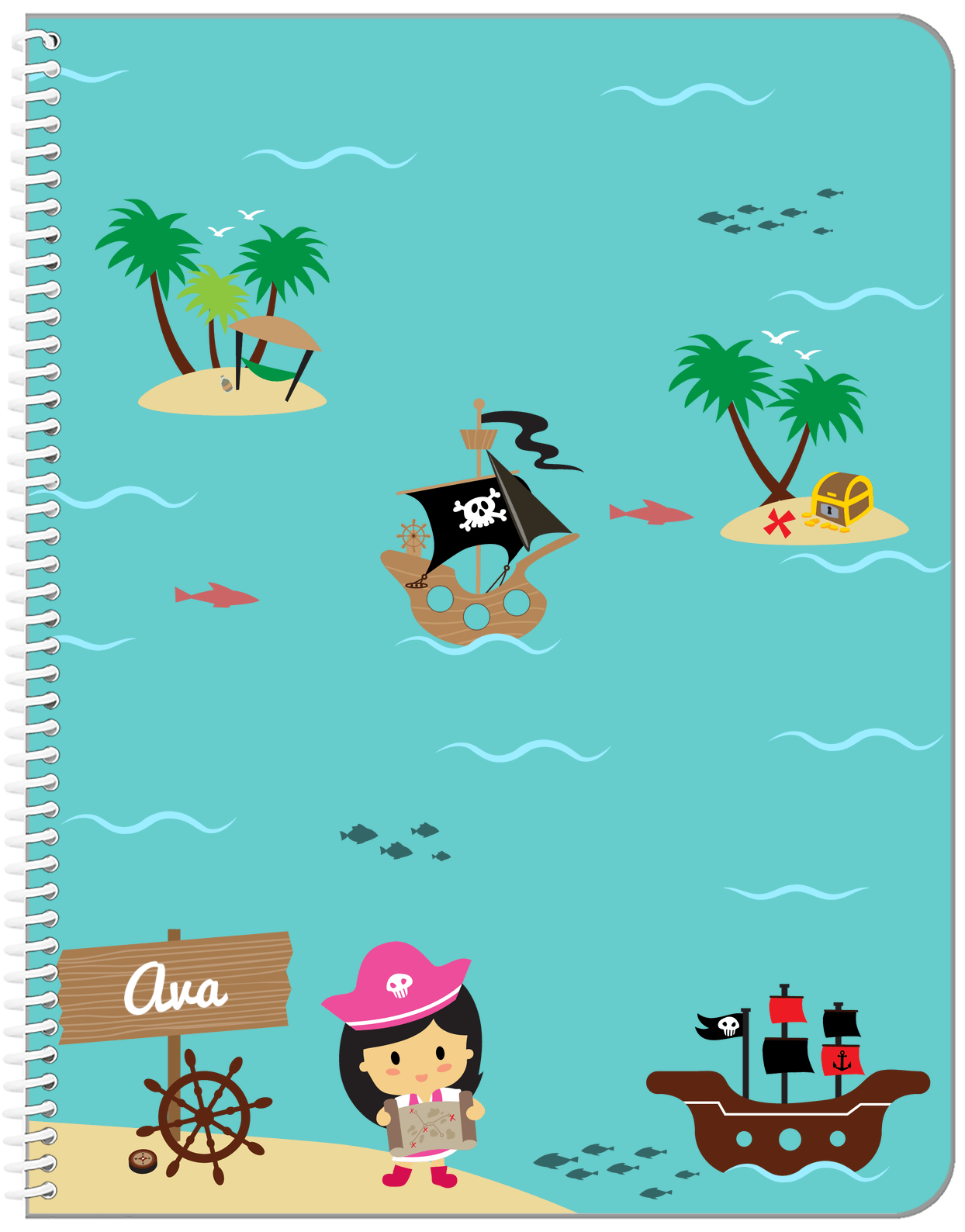 Personalized Pirate Notebook IX - Asian Girl Pirate - Front View