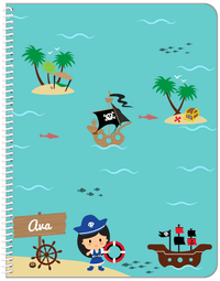 Thumbnail for Personalized Pirate Notebook IX - Black Hair Girl Pirate - Front View