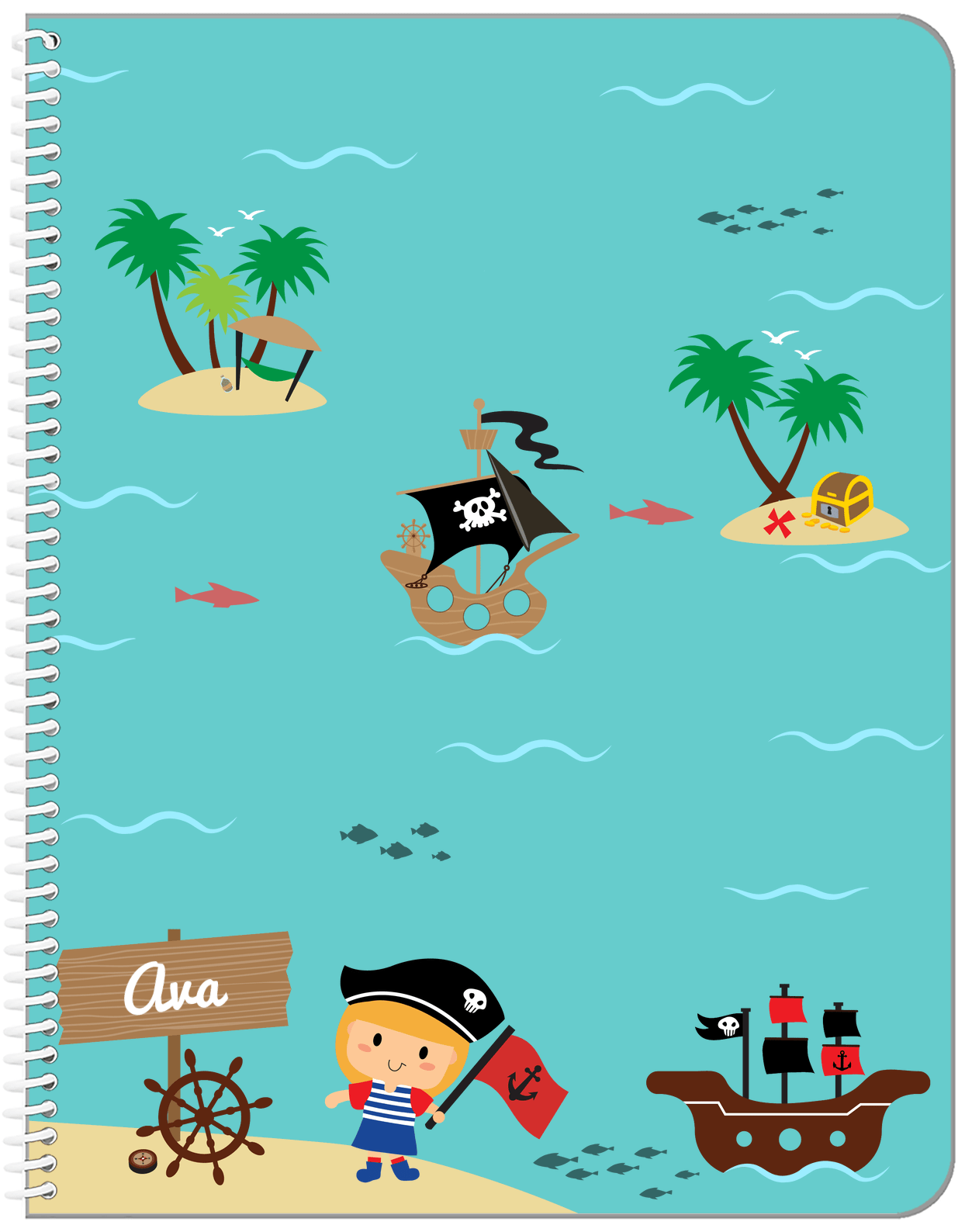 Personalized Pirate Notebook IX - Blonde Girl Pirate - Front View