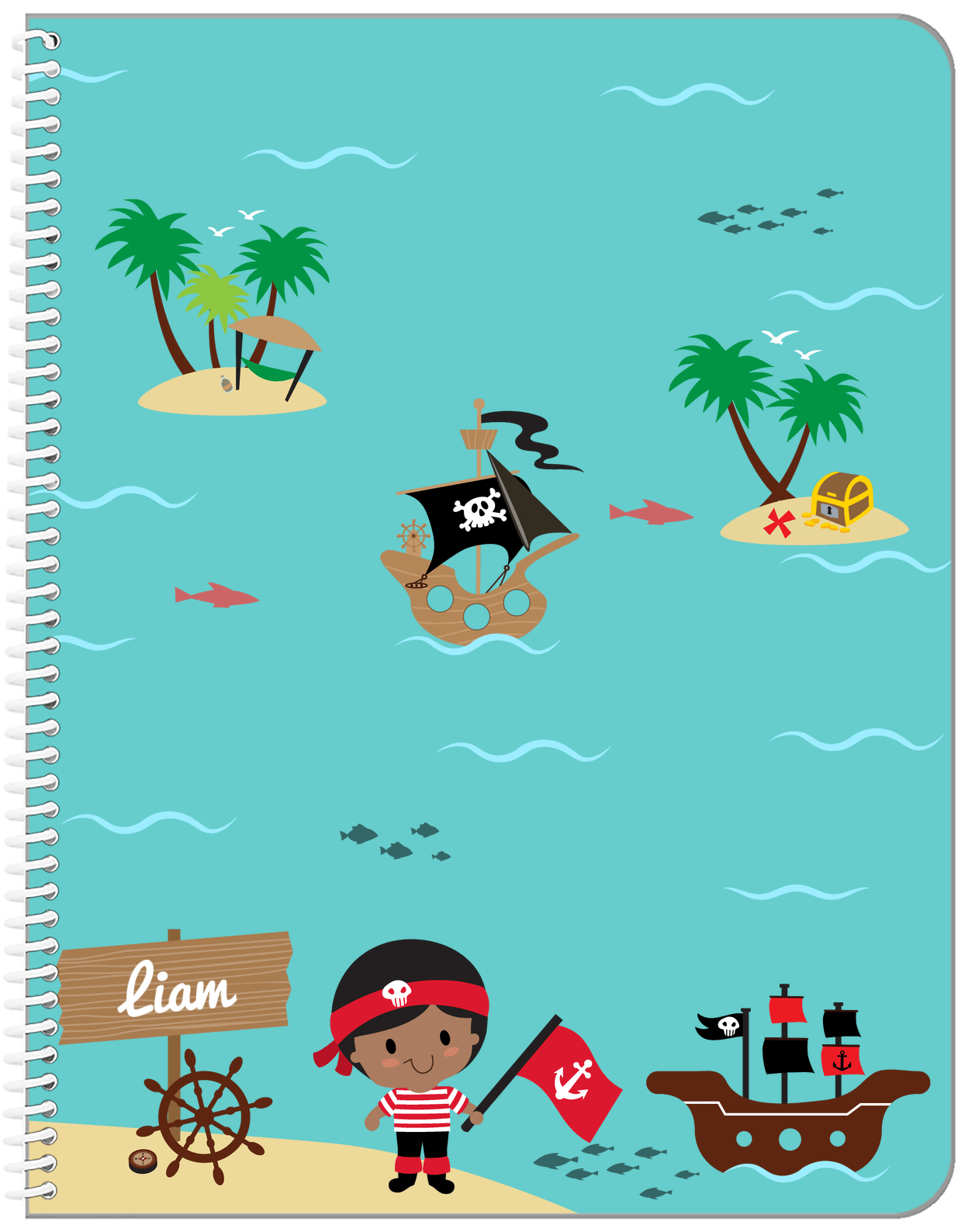 Personalized Pirate Notebook X - Black Boy Pirate - Front View