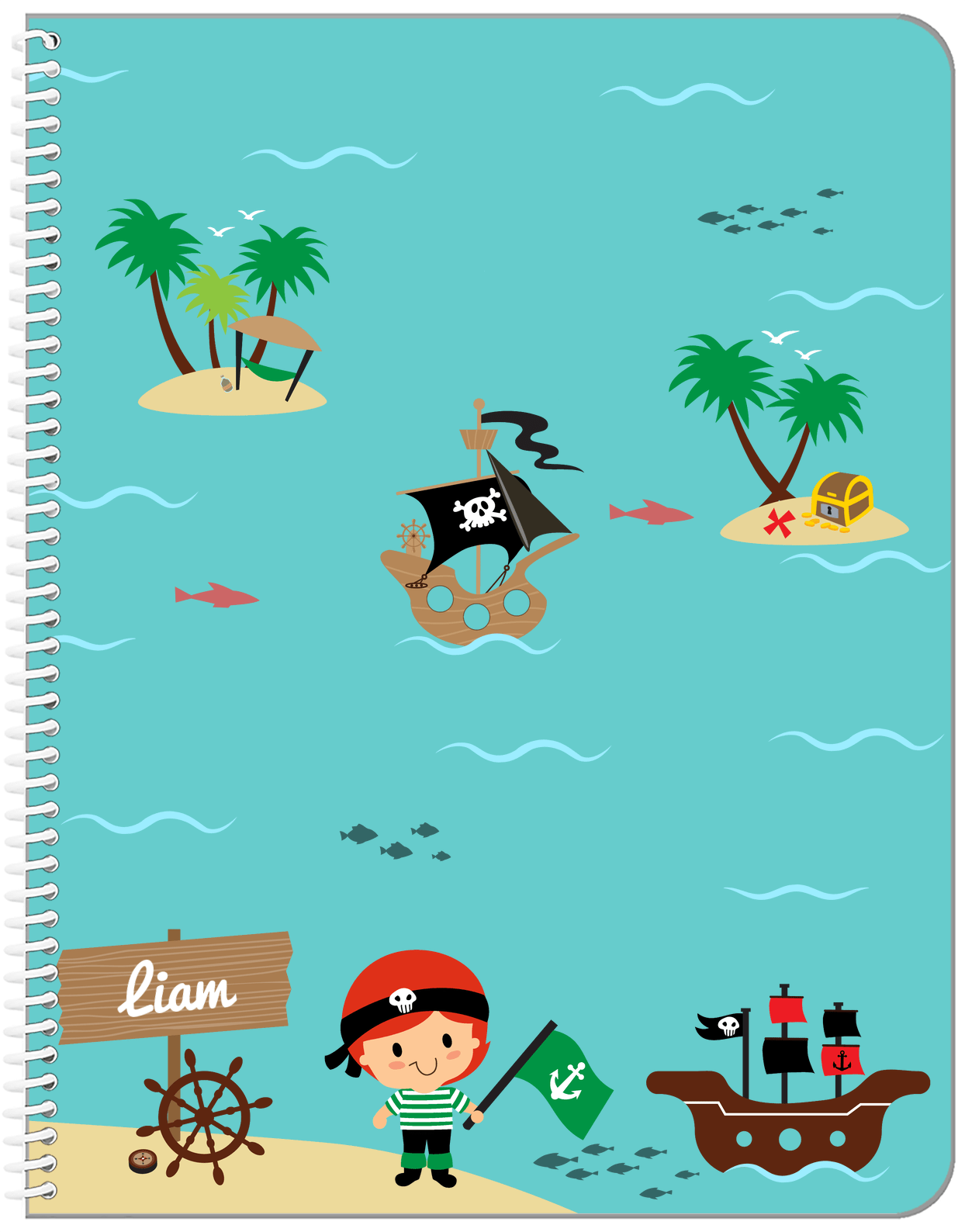 Personalized Pirate Notebook X - Redhead Boy Pirate - Front View