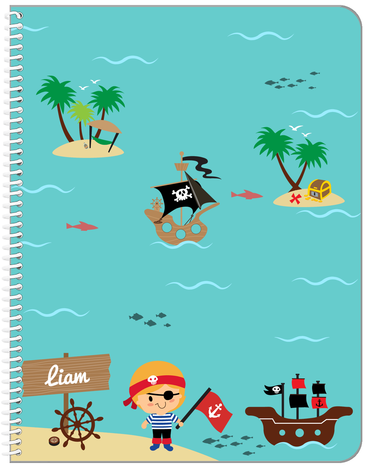 Personalized Pirate Notebook X - Blond Boy Pirate - Front View