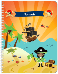 Thumbnail for Personalized Pirate Notebook XI - Girl Pirate with Flag - Black Girl - Front View