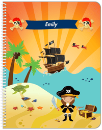 Thumbnail for Personalized Pirate Notebook XII - Girl Pirate with Sword - Brunette Girl - Front View
