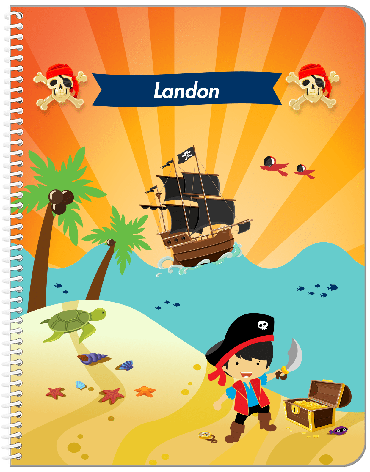 Personalized Pirate Notebook XIV - Boy Pirate with Sword - Asian Boy - Front View