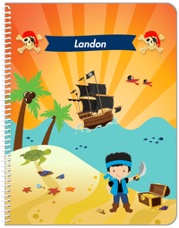 Thumbnail for Personalized Pirate Notebook XIV - Boy Pirate with Sword - Black Hair Boy - Front View