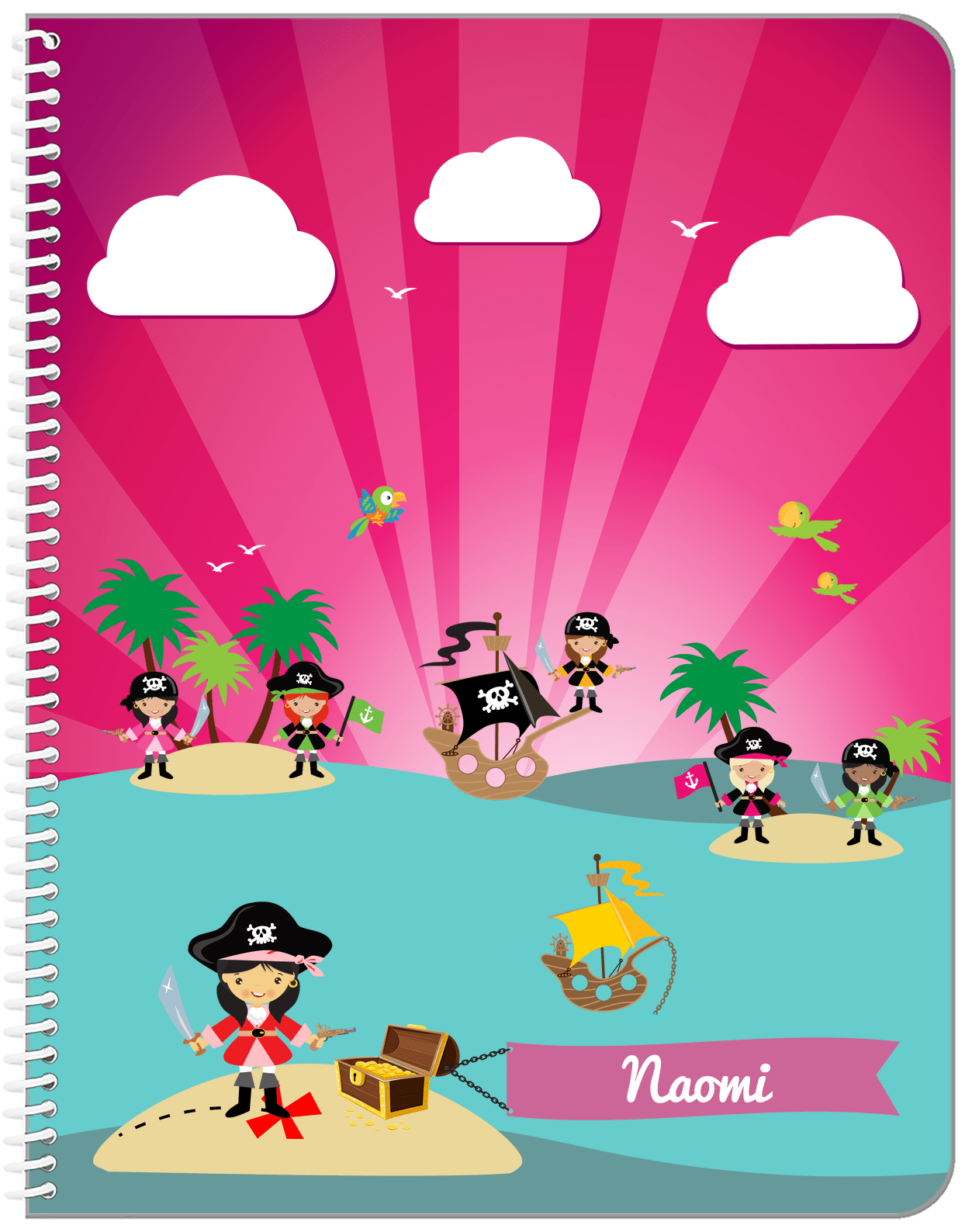 Personalized Pirate Notebook XXII - Girl Pirate with Sword - Asian Girl - Front View
