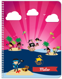 Thumbnail for Personalized Pirate Notebook XXIII - Boy Pirate with Flag - Black Hair Boy - Front View