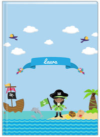 Thumbnail for Personalized Pirate Journal I - Girl Pirate with Flag - Black Girl - Front View
