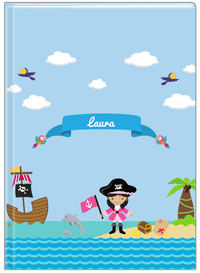 Thumbnail for Personalized Pirate Journal I - Girl Pirate with Flag - Black Hair Girl - Front View