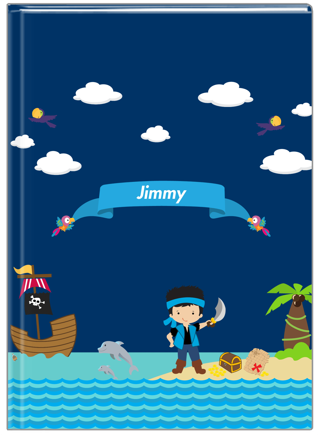 Personalized Pirate Journal IV - Boy Pirate with Sword - Black Hair Boy - Front View