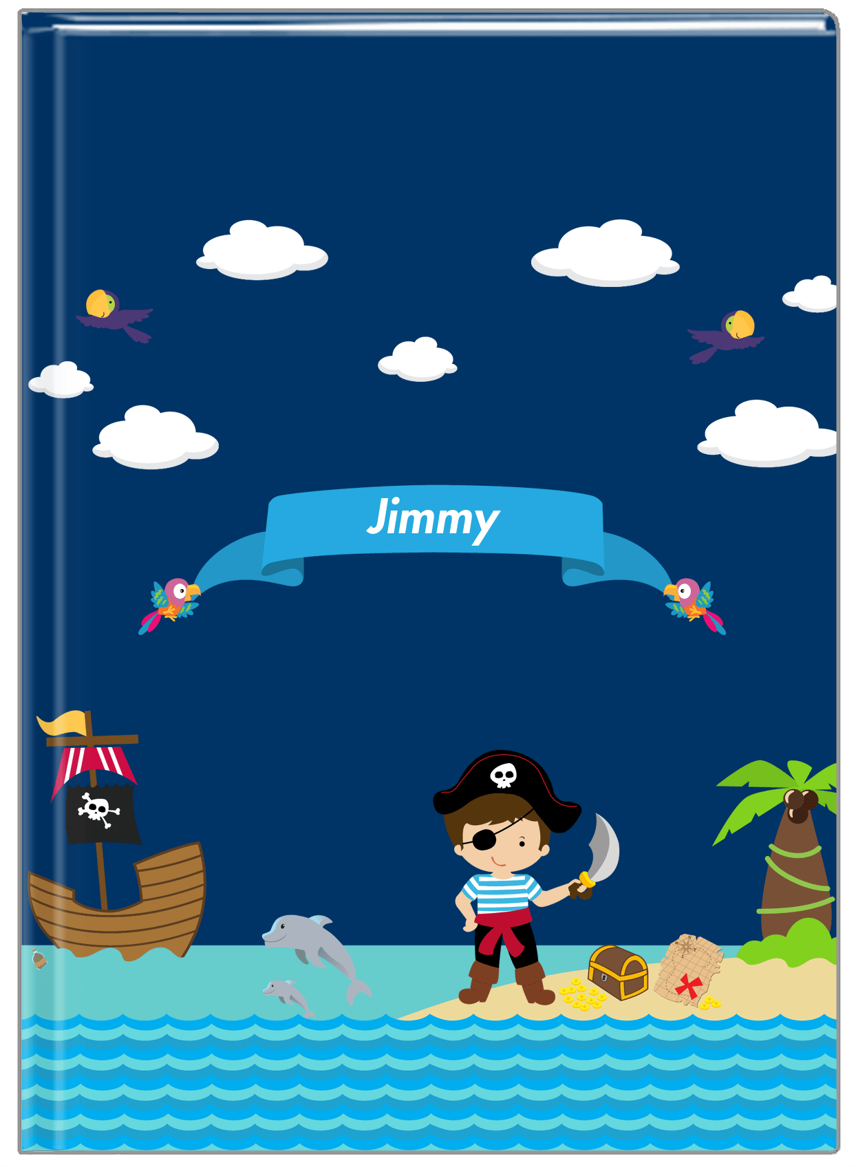 Personalized Pirate Journal IV - Boy Pirate with Sword - Brown Hair Boy - Front View